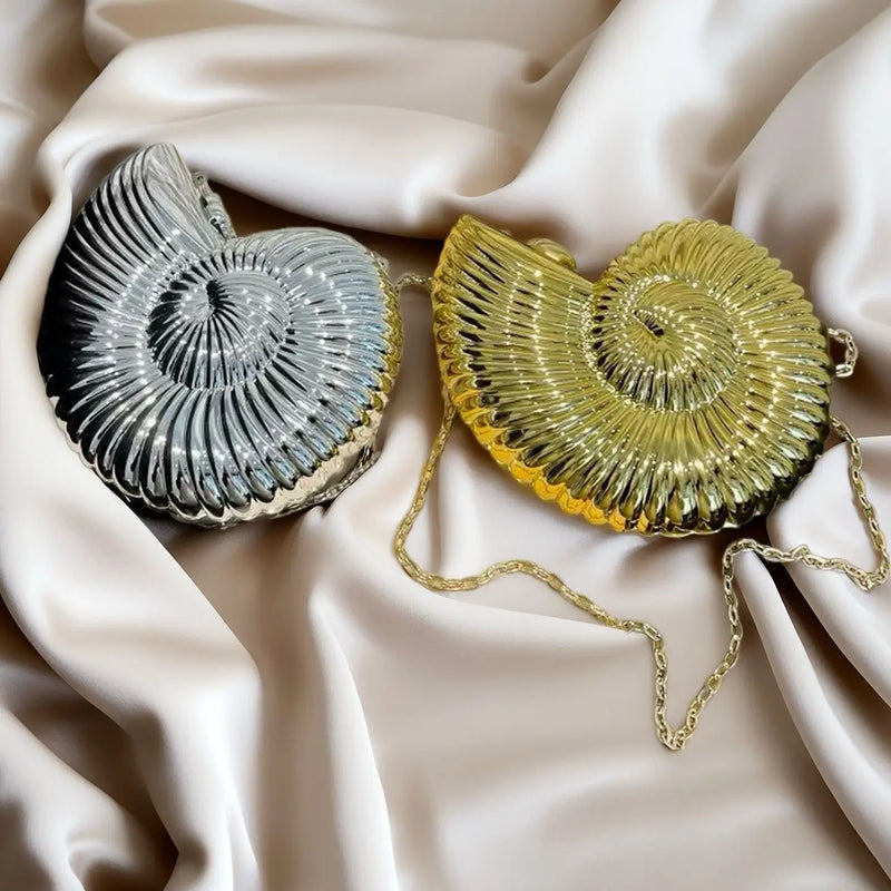 Simple Conch Dinner Bag Women's Shoulder Messenger Crossbody Bag Fun Personality Metal Chain Clutch Acrylic Shell Phone Bags Hot