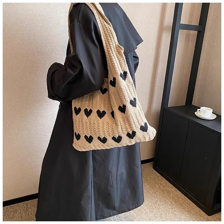 Knitting bag Knitting bag Love bag Yarn hand bill shoulder bag Large capacity shopping bag