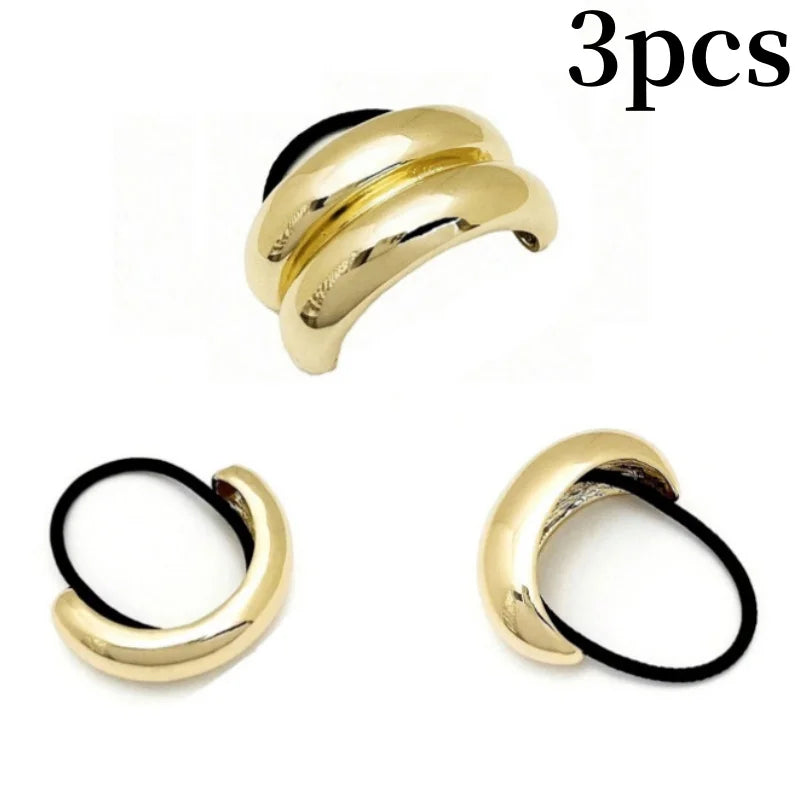 3/6pcs Alloy Geometric Hair Ties Golden Elegant Elastic Hair Rope U-Shaped Ponytail Holder Fashion Hair Accessories for Woman