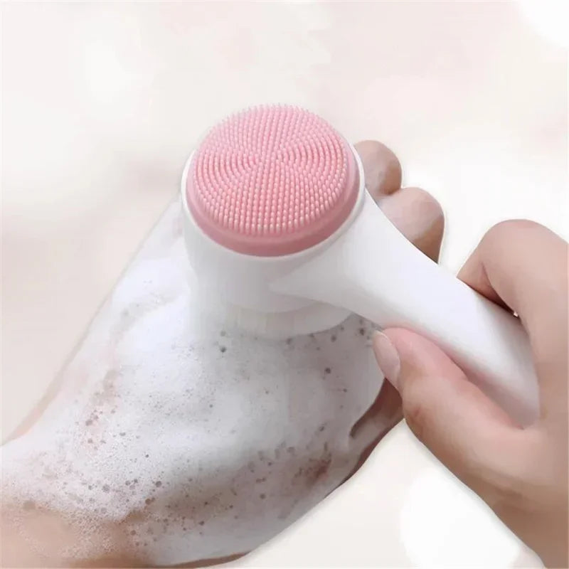 3D Double Manual Massage Facial Brush Soft Bristles Exfoliator Double Sided Face Wash Brush Silicone Facial Cleansing Brush