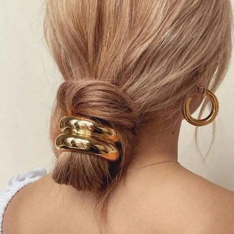 3/6pcs Alloy Geometric Hair Ties Golden Elegant Elastic Hair Rope U-Shaped Ponytail Holder Fashion Hair Accessories for Woman