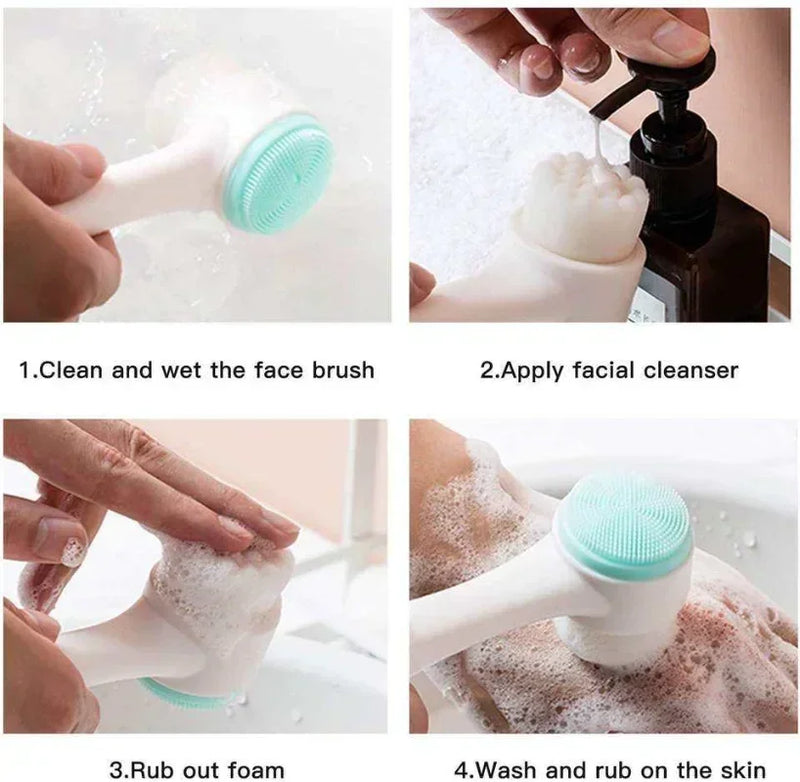 3D Double Manual Massage Facial Brush Soft Bristles Exfoliator Double Sided Face Wash Brush Silicone Facial Cleansing Brush