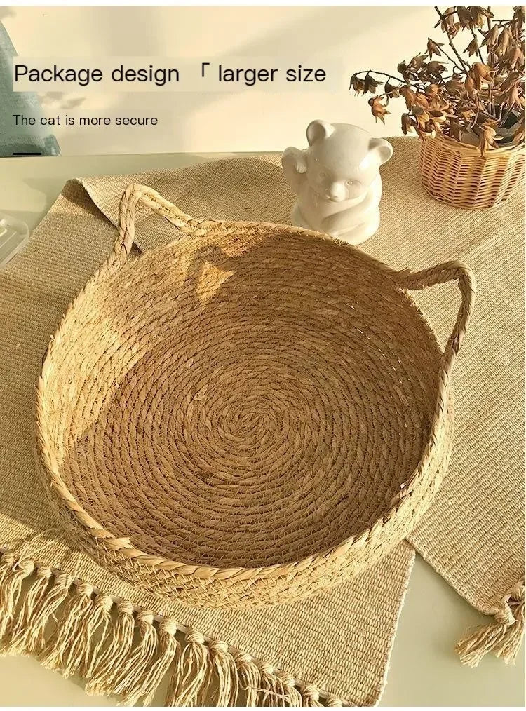 Four Seasons Universal Pure Handmade Vine Woven Cat Nest Seasonal Warmth Pad Detachable Washable Winter Pet Supplies Accessories