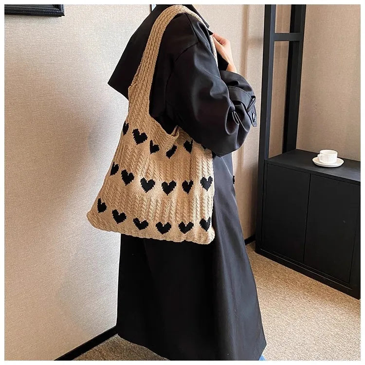 Knitting bag Knitting bag Love bag Yarn hand bill shoulder bag Large capacity shopping bag