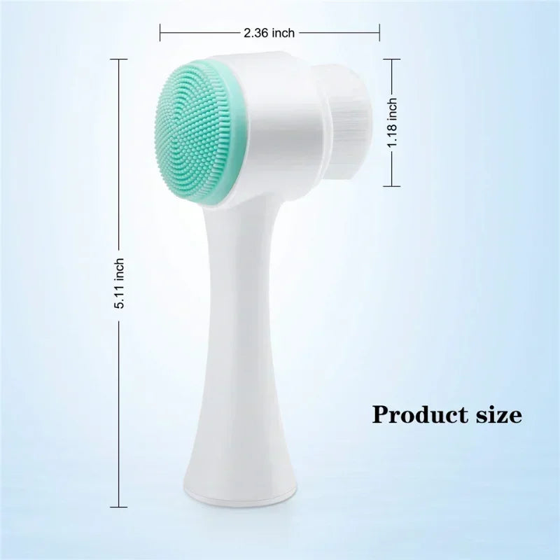 3D Double Manual Massage Facial Brush Soft Bristles Exfoliator Double Sided Face Wash Brush Silicone Facial Cleansing Brush