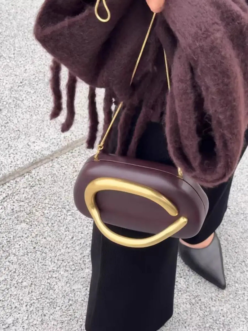 Gold Metal Closure Box Clutch Bag Women Evening Wedding Party Cute Purse Bag Handbag Dark Red Beige 2025 Spring New Fashion