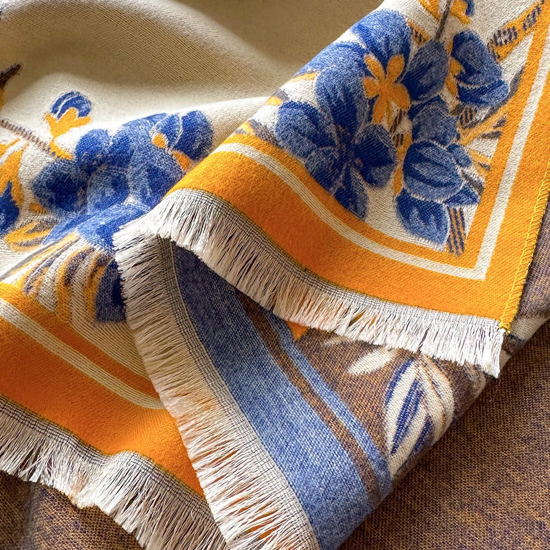 Women's Imitation Cashmere Warm Shawl Ethnic Style Cloak Fashionable Scarves Floral Print Coldproof and Windproof Scraf
