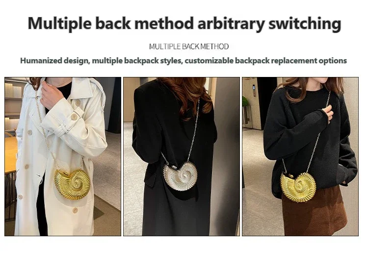 Simple Conch Dinner Bag Women's Shoulder Messenger Crossbody Bag Fun Personality Metal Chain Clutch Acrylic Shell Phone Bags Hot