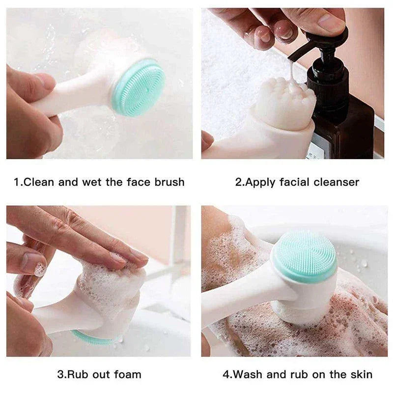 3D Double Manual Massage Facial Brush Soft Bristles Exfoliator Double Sided Face Wash Brush Silicone Facial Cleansing Brush