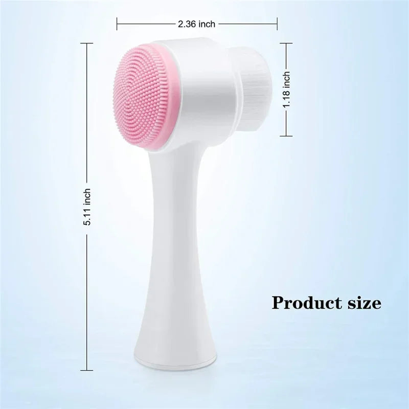 3D Double Manual Massage Facial Brush Soft Bristles Exfoliator Double Sided Face Wash Brush Silicone Facial Cleansing Brush