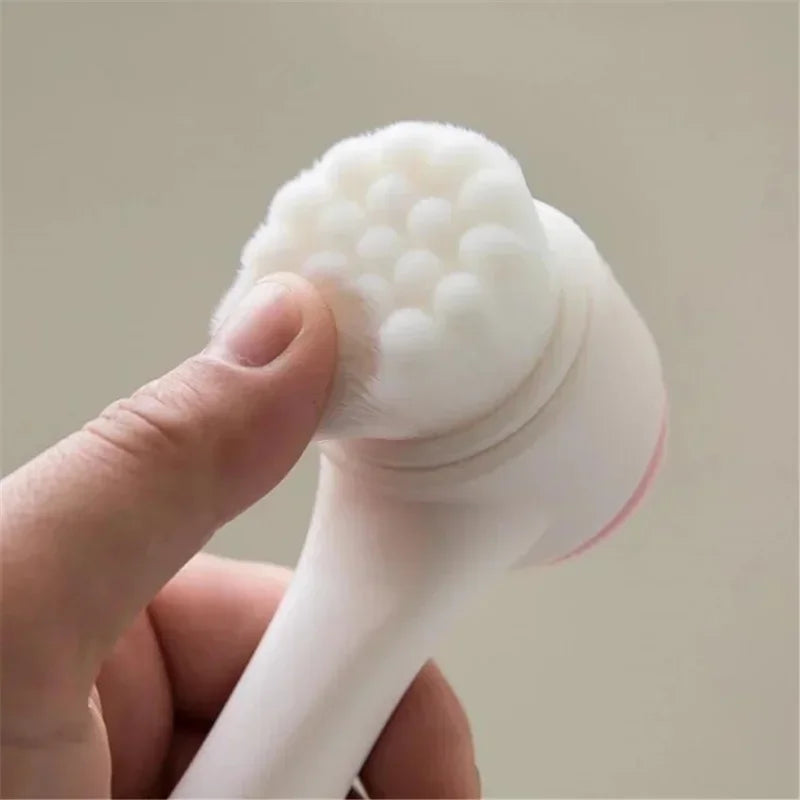 3D Double Manual Massage Facial Brush Soft Bristles Exfoliator Double Sided Face Wash Brush Silicone Facial Cleansing Brush