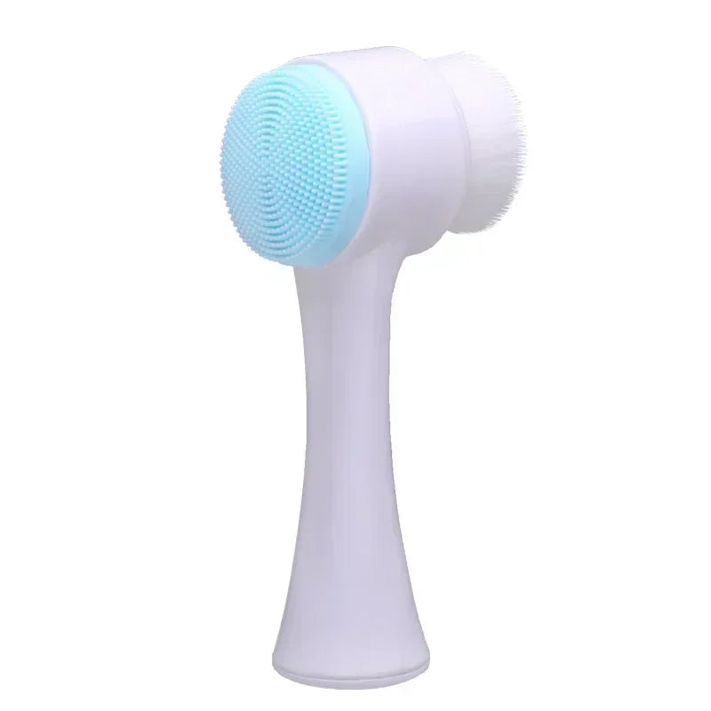 3D Double Manual Massage Facial Brush Soft Bristles Exfoliator Double Sided Face Wash Brush Silicone Facial Cleansing Brush