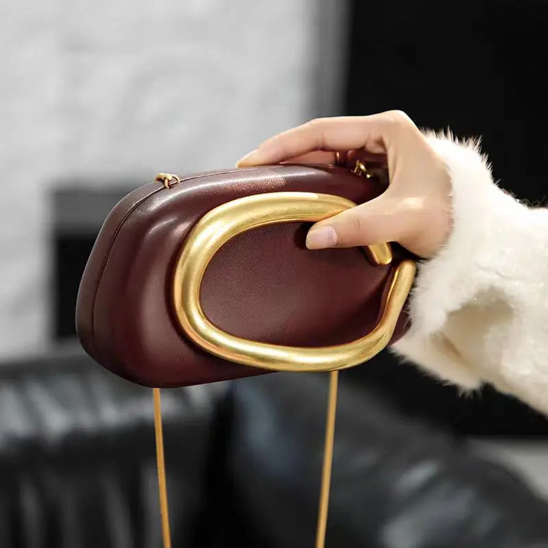 Gold Metal Closure Box Clutch Bag Women Evening Wedding Party Cute Purse Bag Handbag Dark Red Beige 2025 Spring New Fashion