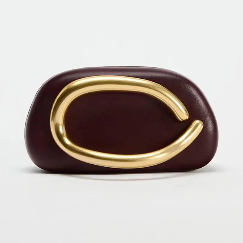 Gold Metal Closure Box Clutch Bag Women Evening Wedding Party Cute Purse Bag Handbag Dark Red Beige 2025 Spring New Fashion