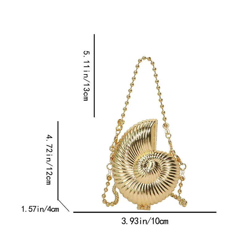Simple Conch Dinner Bag Women's Shoulder Messenger Crossbody Bag Fun Personality Metal Chain Clutch Acrylic Shell Phone Bags Hot