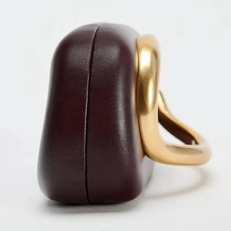 Gold Metal Closure Box Clutch Bag Women Evening Wedding Party Cute Purse Bag Handbag Dark Red Beige 2025 Spring New Fashion