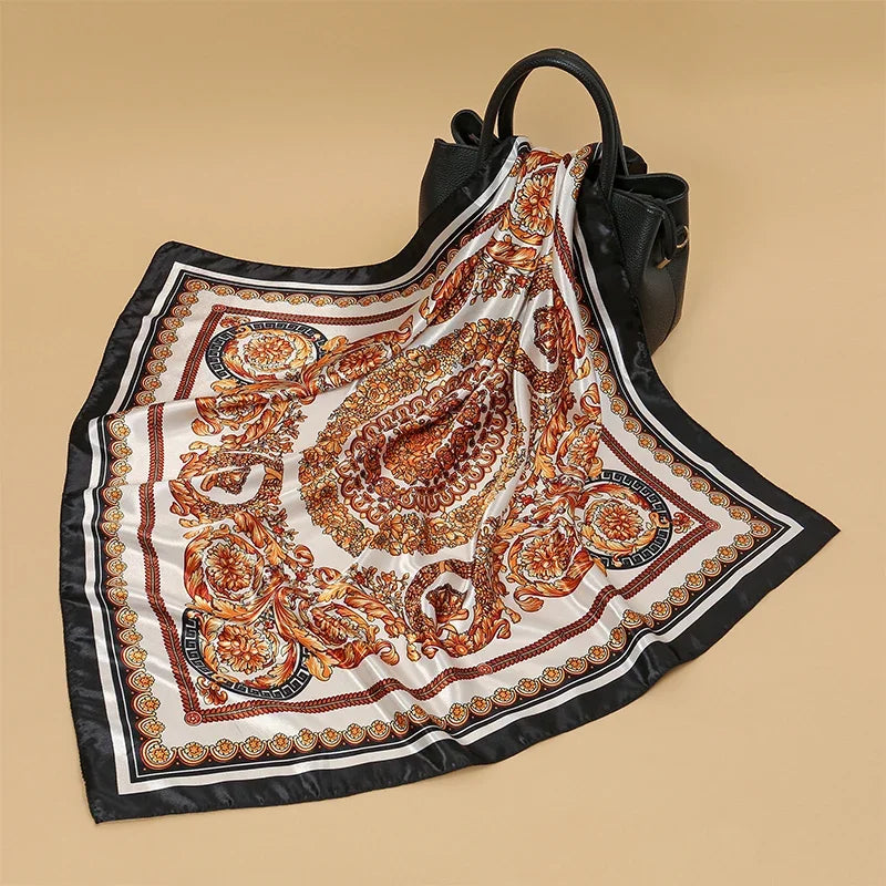 Women's Silk-Feel Printed Scarf in 50 Colors – Luxury Long Narrow Design, Perfect as a Headband or Headscarf