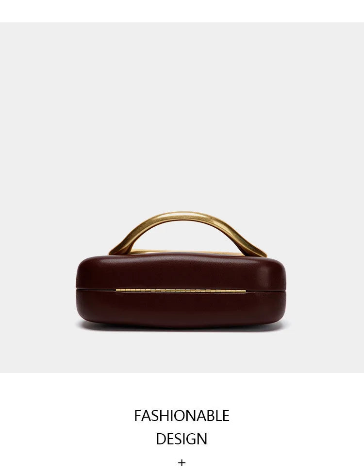 Gold Metal Closure Box Clutch Bag Women Evening Wedding Party Cute Purse Bag Handbag Dark Red Beige 2025 Spring New Fashion