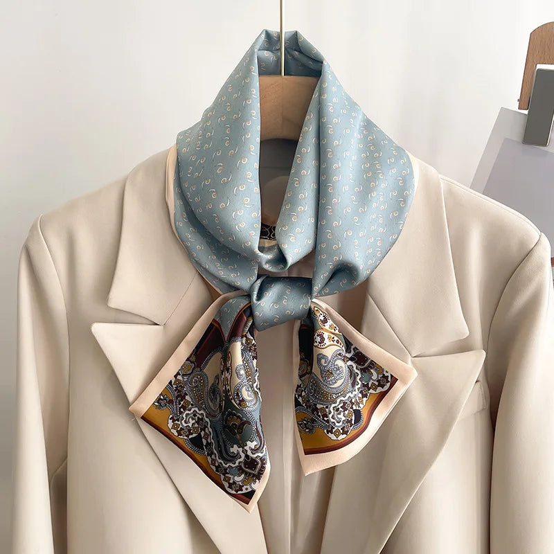 Women's Silk-Feel Printed Scarf in 50 Colors – Luxury Long Narrow Design, Perfect as a Headband or Headscarf