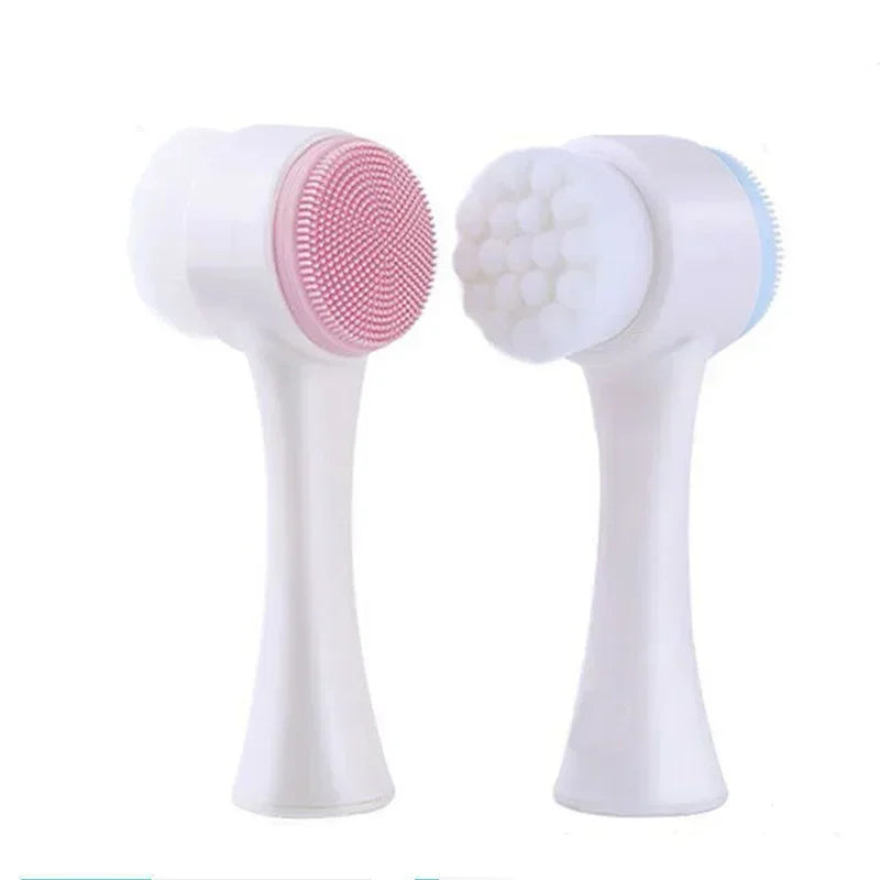3D Double Manual Massage Facial Brush Soft Bristles Exfoliator Double Sided Face Wash Brush Silicone Facial Cleansing Brush