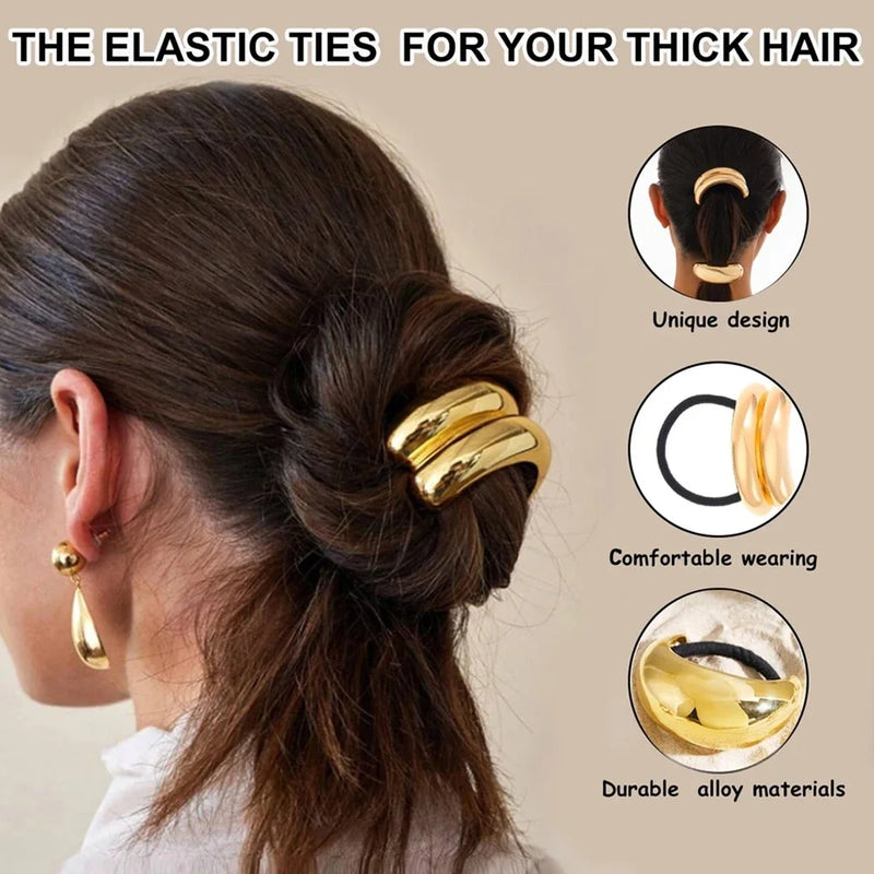 3/6pcs Alloy Geometric Hair Ties Golden Elegant Elastic Hair Rope U-Shaped Ponytail Holder Fashion Hair Accessories for Woman