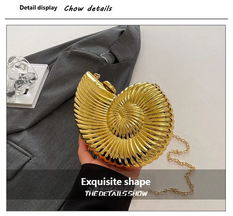 Simple Conch Dinner Bag Women's Shoulder Messenger Crossbody Bag Fun Personality Metal Chain Clutch Acrylic Shell Phone Bags Hot