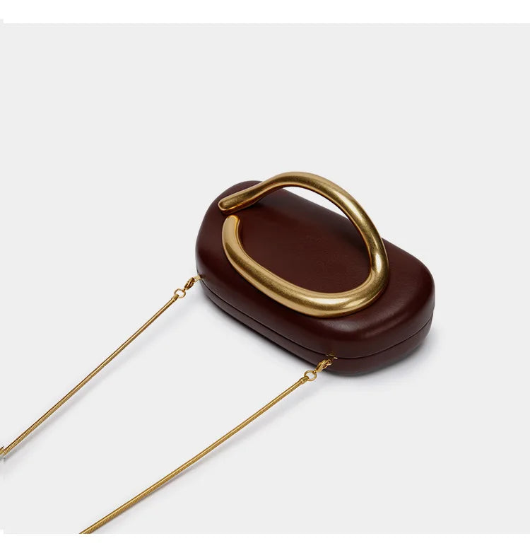 Gold Metal Closure Box Clutch Bag Women Evening Wedding Party Cute Purse Bag Handbag Dark Red Beige 2025 Spring New Fashion