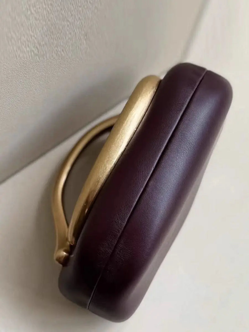 Gold Metal Closure Box Clutch Bag Women Evening Wedding Party Cute Purse Bag Handbag Dark Red Beige 2025 Spring New Fashion