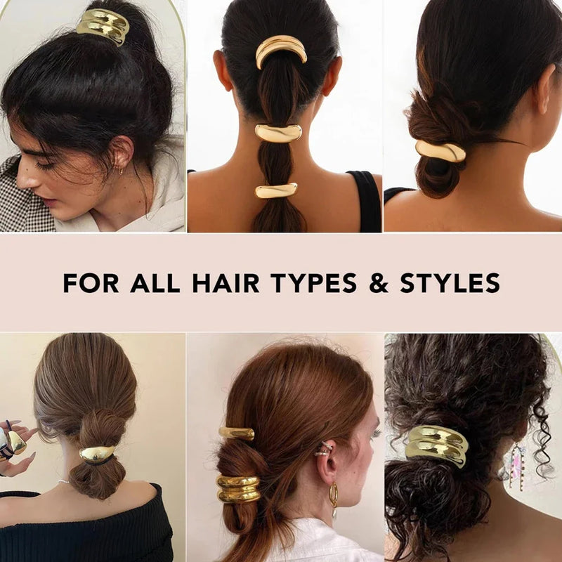 3/6pcs Alloy Geometric Hair Ties Golden Elegant Elastic Hair Rope U-Shaped Ponytail Holder Fashion Hair Accessories for Woman