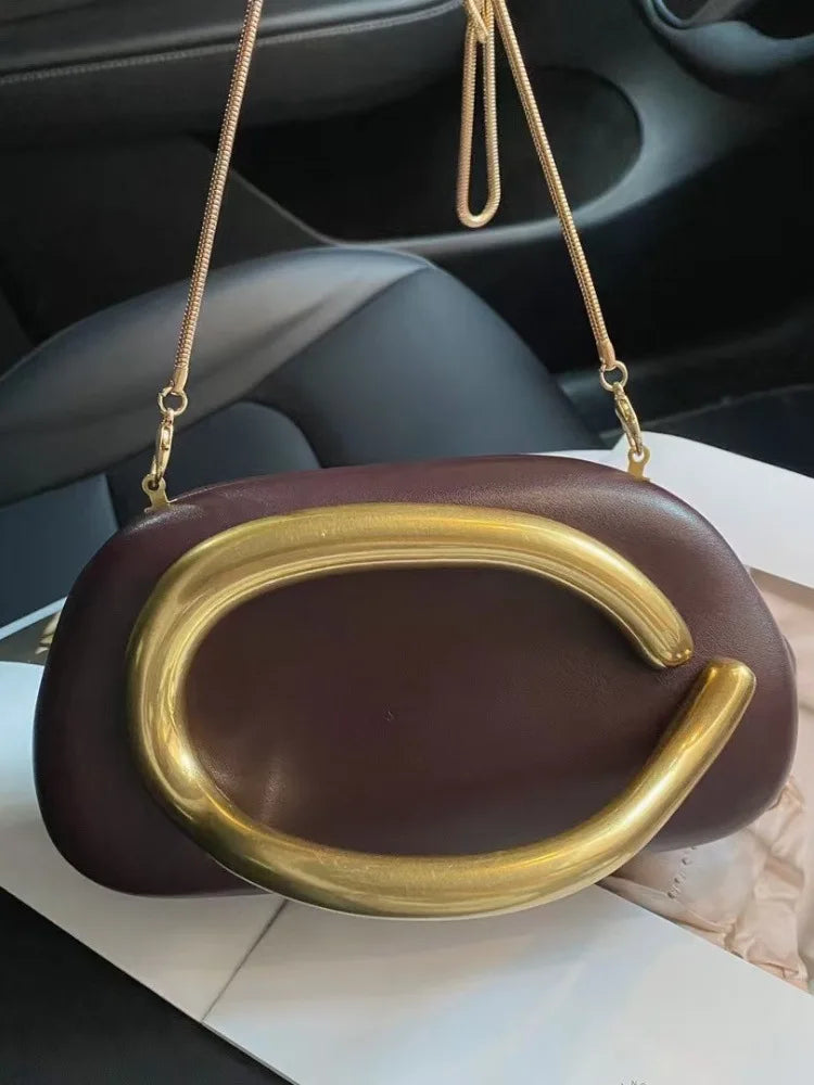 Gold Metal Closure Box Clutch Bag Women Evening Wedding Party Cute Purse Bag Handbag Dark Red Beige 2025 Spring New Fashion