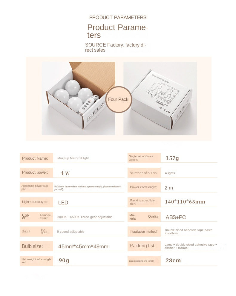 8/10/12 USB Wall Bulbs Nordic Vanity Mirror Fill Light Adjustable Luminance LED  String for All Pretty 3 Colors Dimmable Light