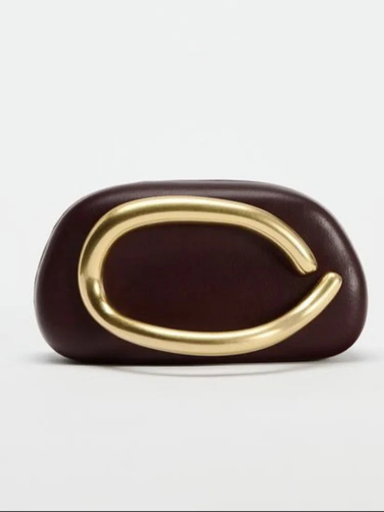 Gold Metal Closure Box Clutch Bag Women Evening Wedding Party Cute Purse Bag Handbag Dark Red Beige 2025 Spring New Fashion