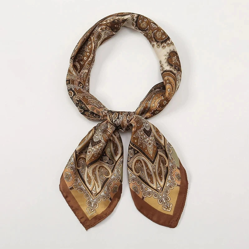 Women's Silk-Feel Printed Scarf in 50 Colors – Luxury Long Narrow Design, Perfect as a Headband or Headscarf