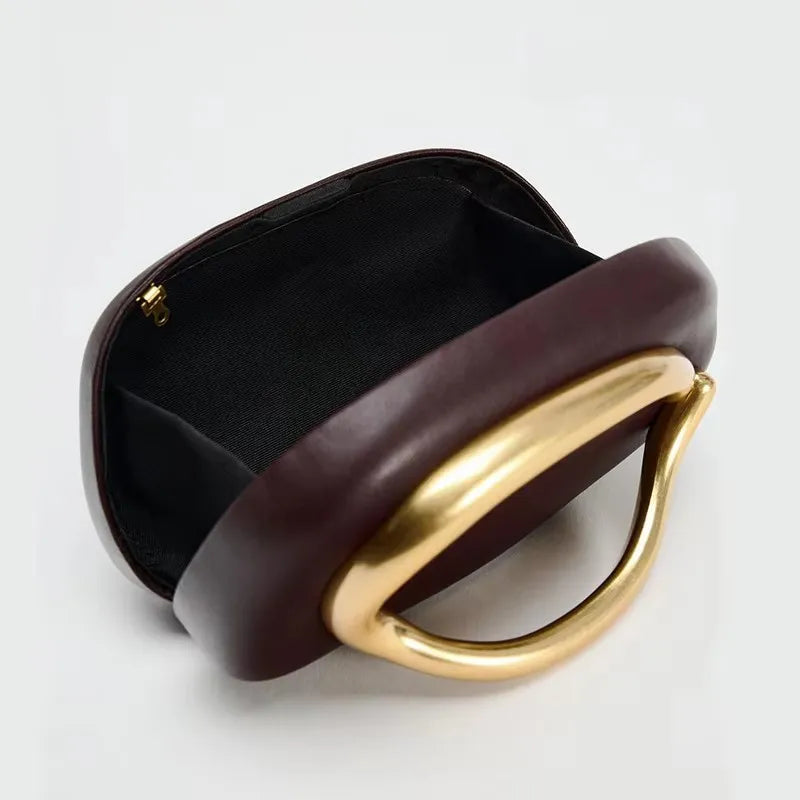 Gold Metal Closure Box Clutch Bag Women Evening Wedding Party Cute Purse Bag Handbag Dark Red Beige 2025 Spring New Fashion