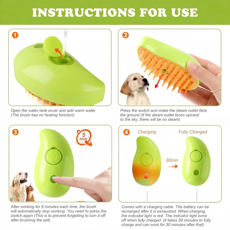 Steam Brush Cat Brush Cats Vaporizer Pet Hair Brush Remover Pets Cleaning Steamy Spray Massage Comb 3in1 Grooming Supplies