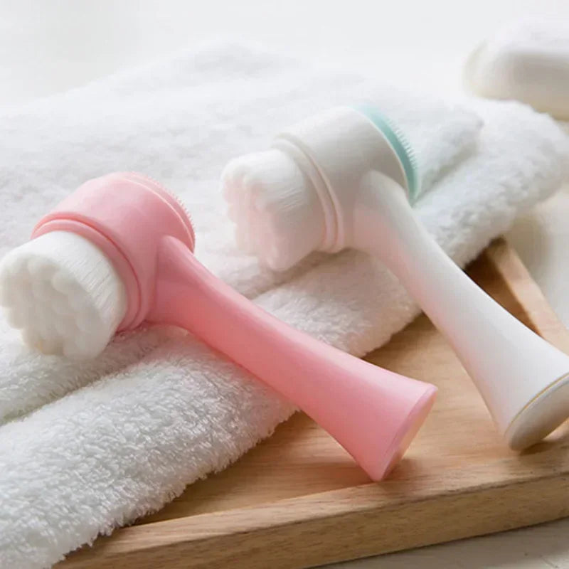 3D Double Manual Massage Facial Brush Soft Bristles Exfoliator Double Sided Face Wash Brush Silicone Facial Cleansing Brush