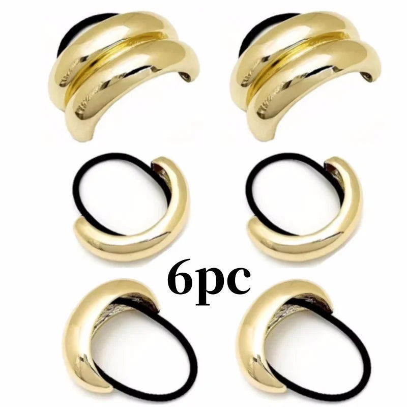 3/6pcs Alloy Geometric Hair Ties Golden Elegant Elastic Hair Rope U-Shaped Ponytail Holder Fashion Hair Accessories for Woman
