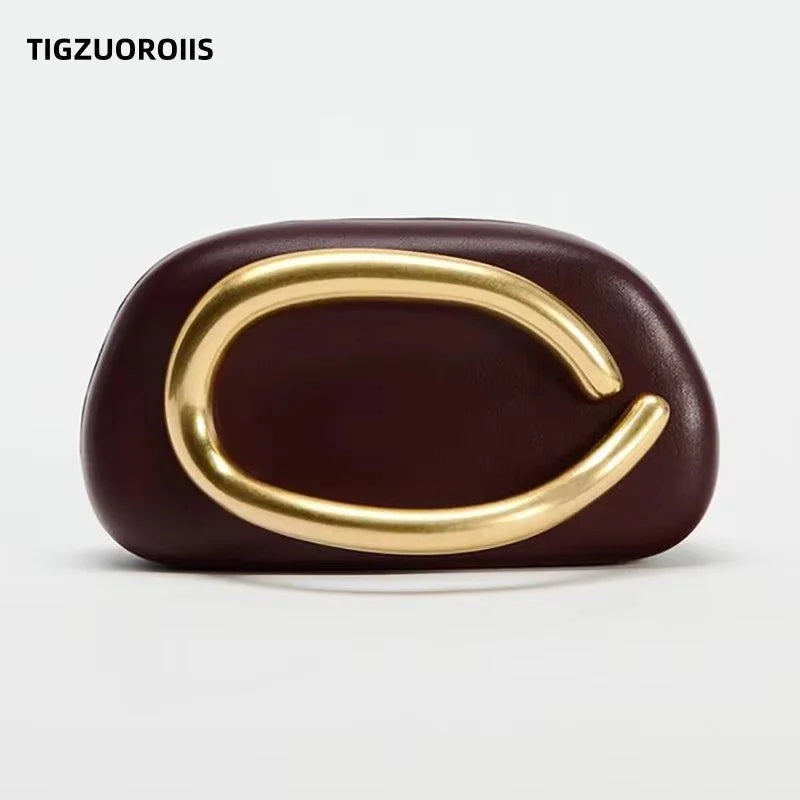 Gold Metal Closure Box Clutch Bag Women Evening Wedding Party Cute Purse Bag Handbag Dark Red Beige 2025 Spring New Fashion